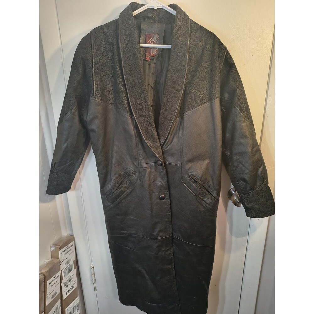 Vintage G-III Black Leather Trench Coat Men’s M Double Breasted 2000s